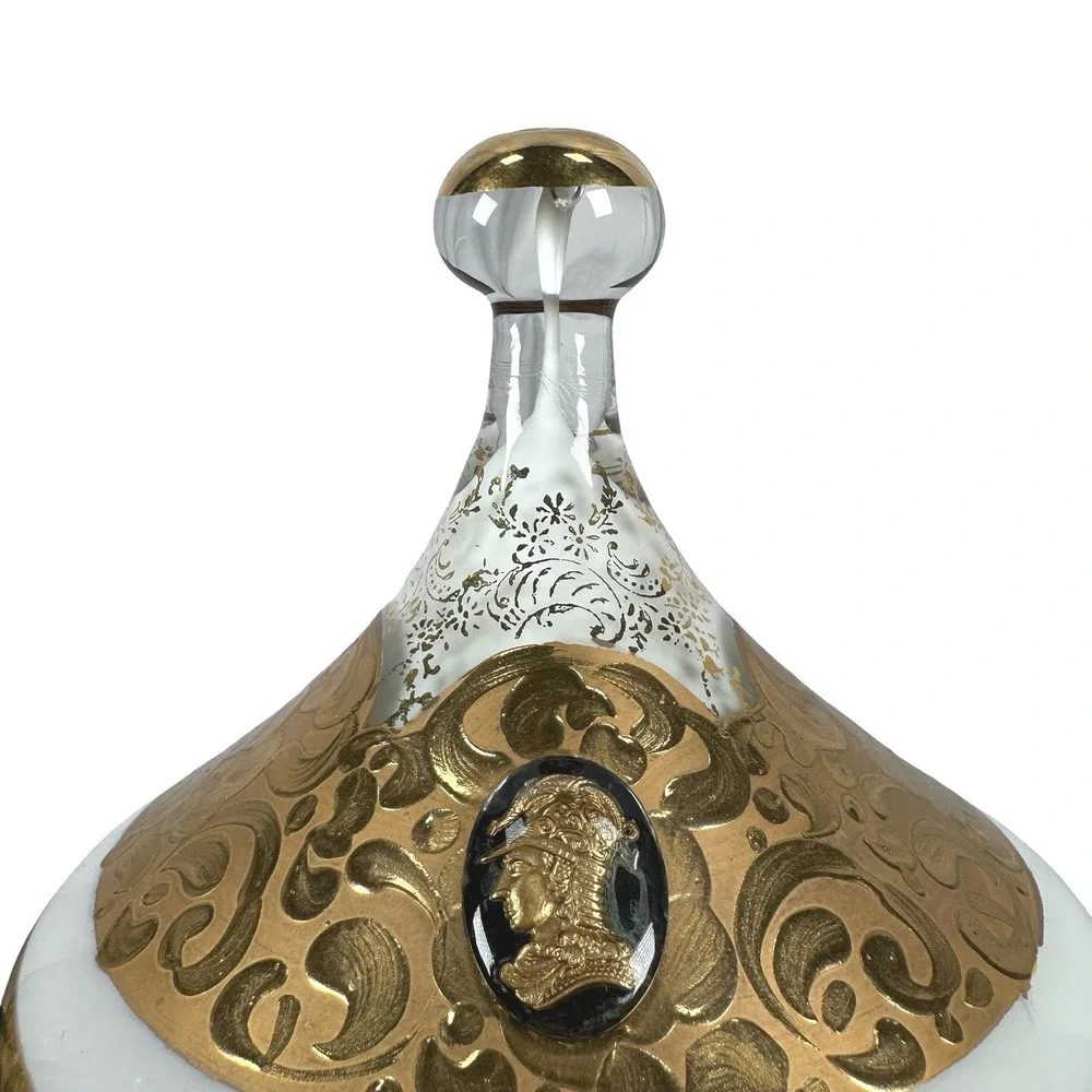 Vintage‎ Empoli Circus Tent Italy White Milk Glass Gold Encrusted Candy Dish Lid